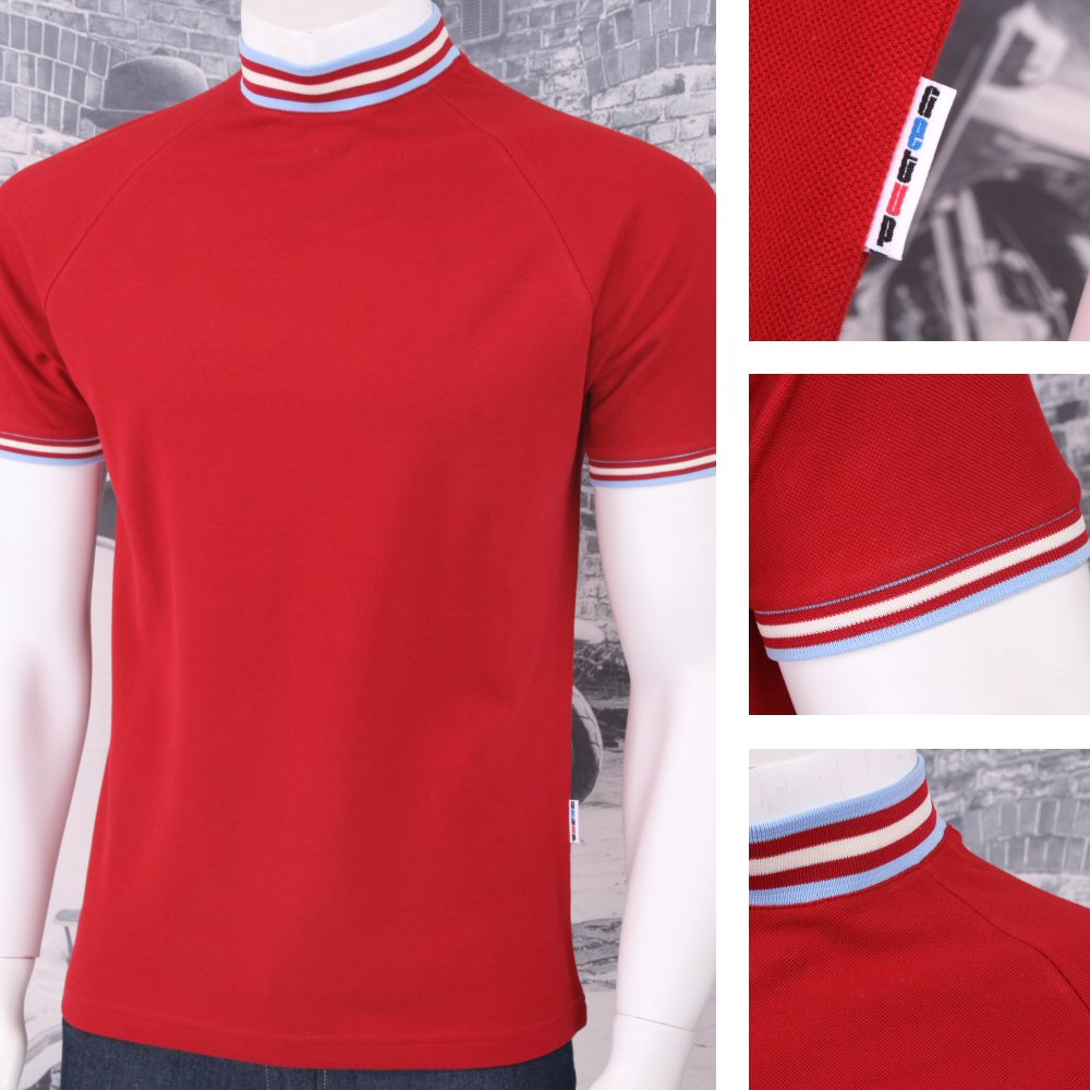 Get Up Tipped Turtle Neck All Cotton Pique Short Sleeve Retro Sports T